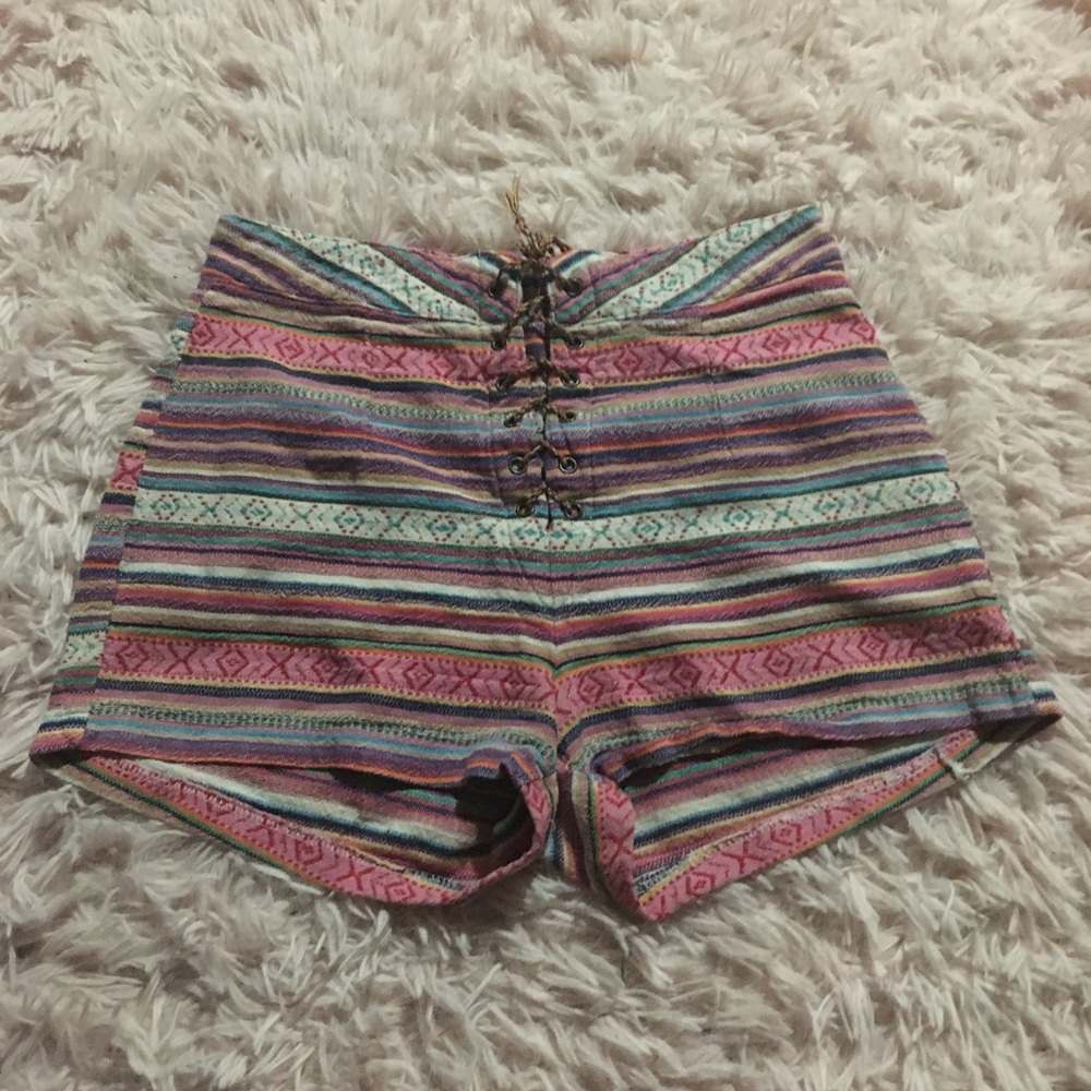 High waisted tie up colour boho shorts